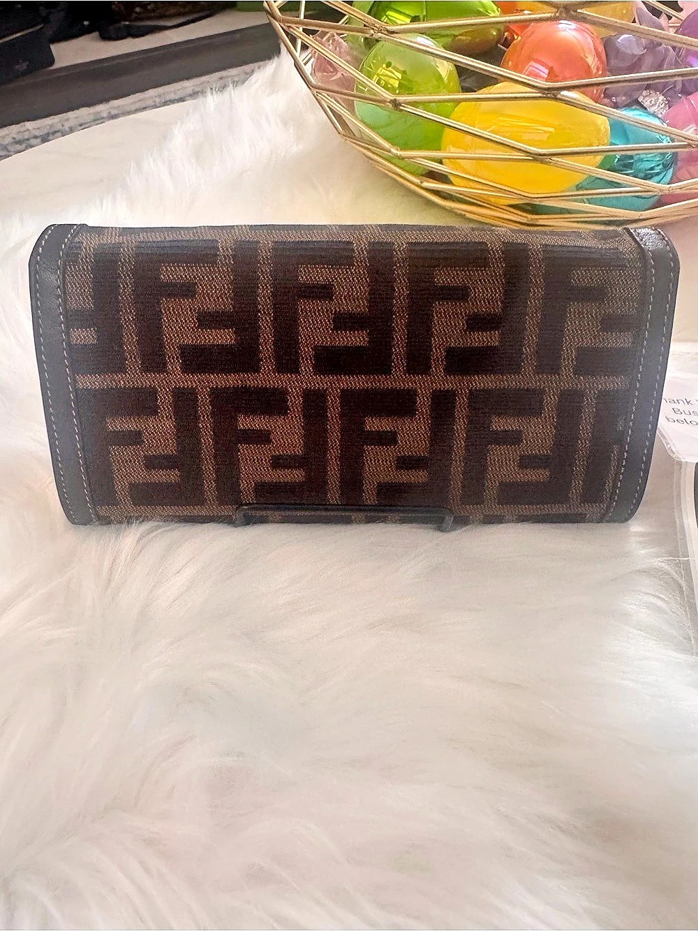 Fendi Zucca Canvas Continental Long Wallet in Brown & Black